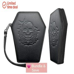 Gothic Zip Around Coffin Wallet with Wristlet Strap - Vegan Faux Leather